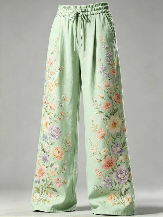 Pantalon à Cordon Fleur Art Imprimé Femme