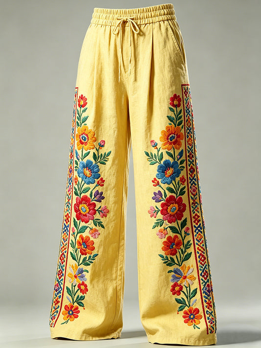 Pantalon à cordon de serrage pour femmes avec imprimé floral artistique