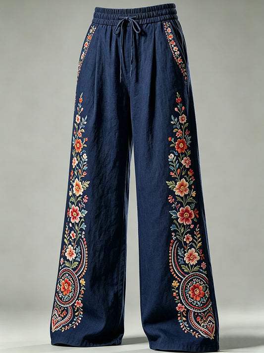 Pantalon à cordon de serrage pour femmes avec imprimé floral artistique