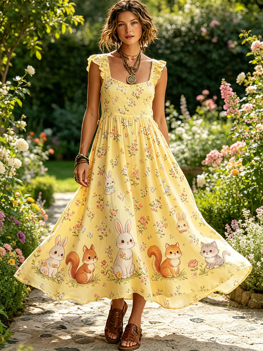 Robe pastorale pour femme avec imprimé animalier et floral