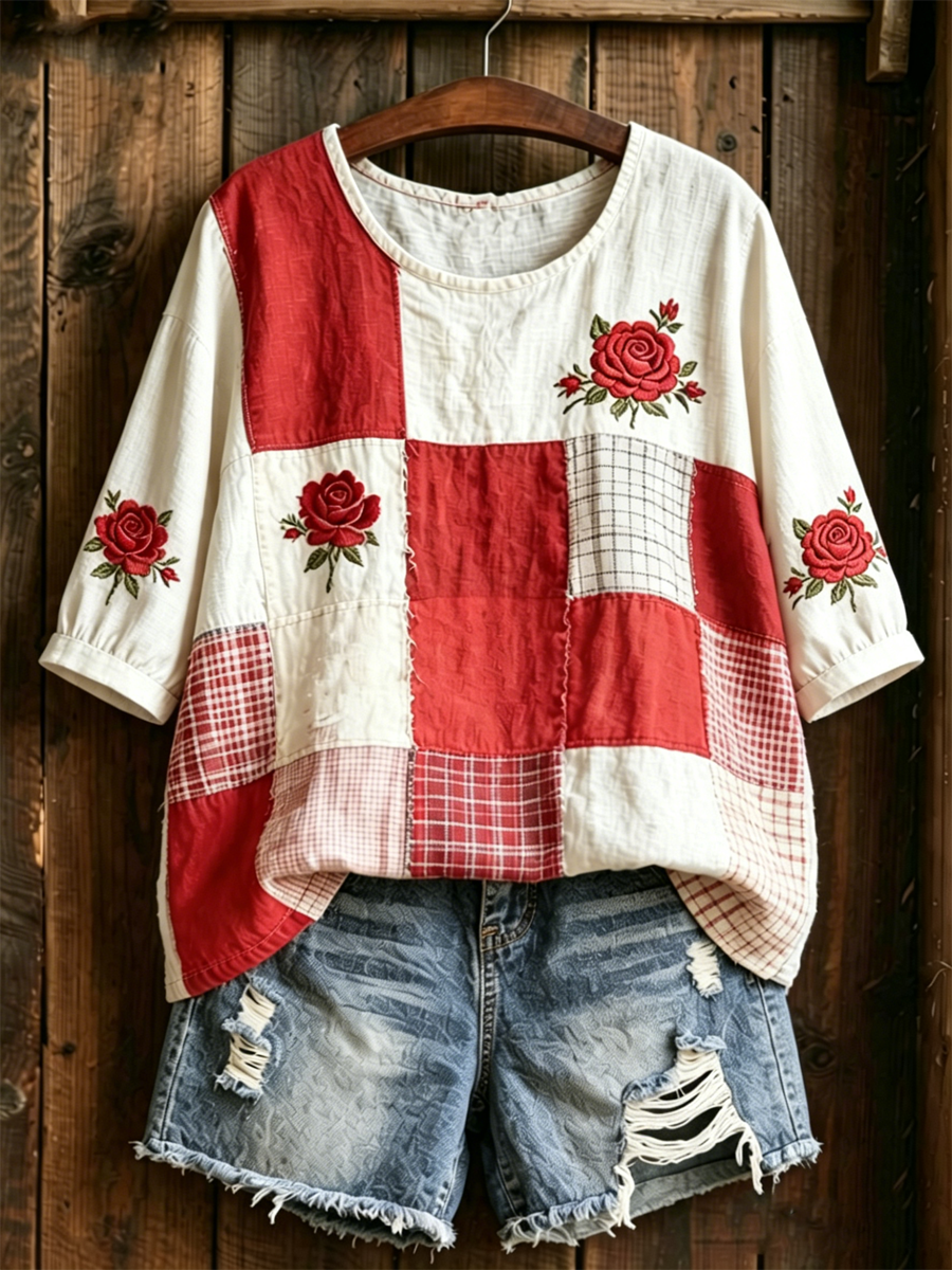 T-shirt pour femmes à manches mi-longues avec imprimé floral