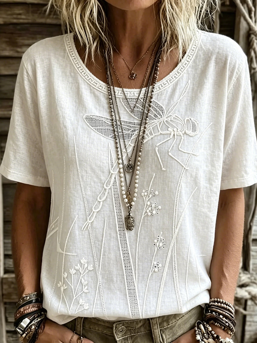 Haut décontracté vintage pour femmes avec imprimé floral artistique