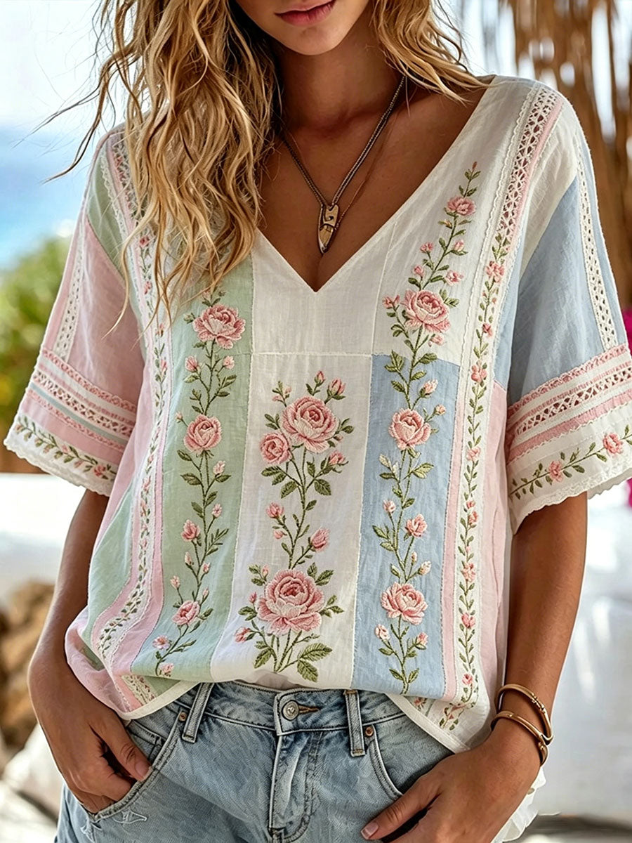 T-shirt décontracté à imprimé floral pour femmes