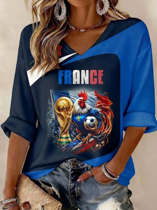 T-shirt gaufre imprimé France Football pour femmes