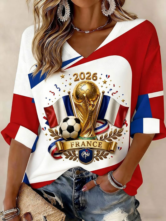 T-shirt gaufre imprimé France Football pour femmes