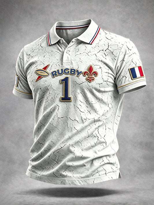 Polo décontracté pour homme gris clair à imprimé rugby français