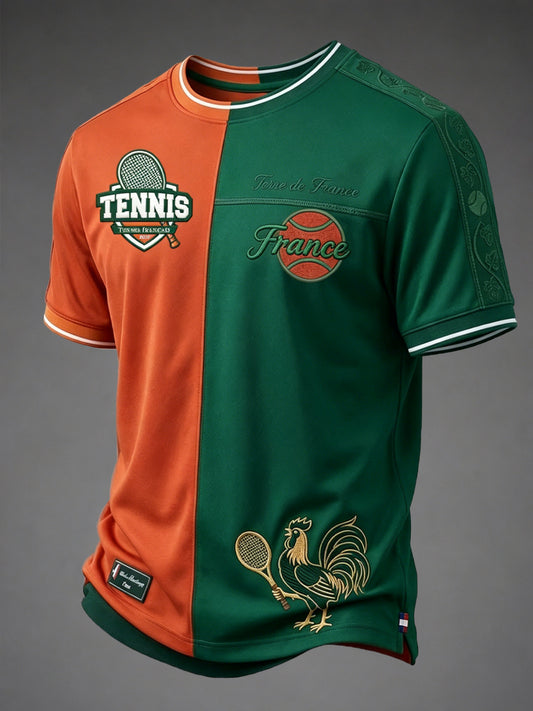 T-shirt décontracté rétro patchwork de tennis français
