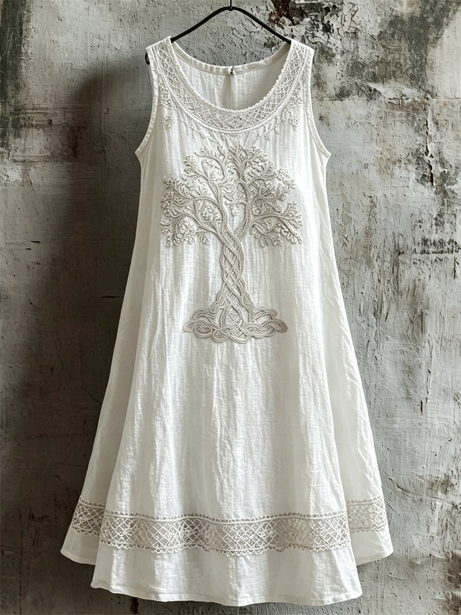 Robe débardeur en lin Viking Tree of Life Celtic Print pour femme