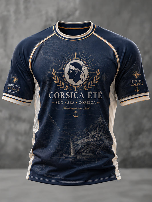 T-shirt décontracté à manches courtes pour homme, imprimé du drapeau de la Corse