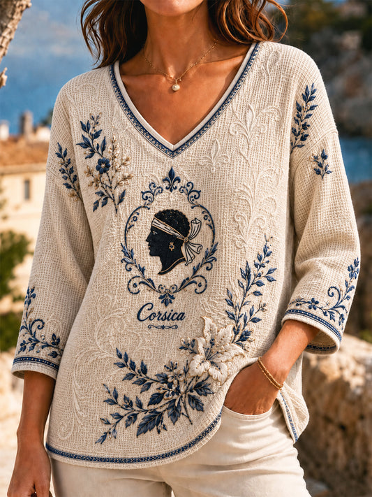 Top Femme Rétro Corse Floral Artistique Décontracté Gaufré