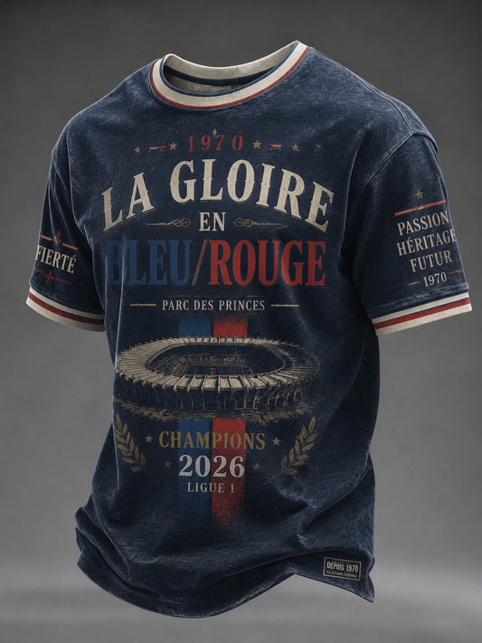 T-shirt pour hommes La Gloire en Bleu Rouge, imprimé football