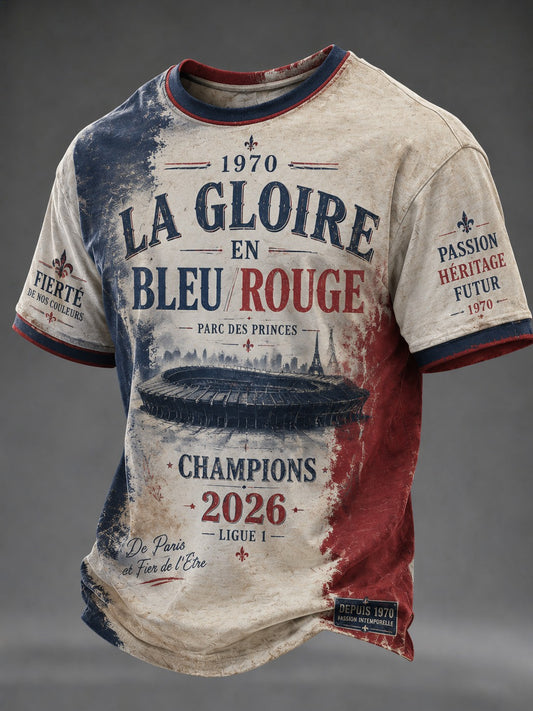 T-shirt pour hommes La Gloire en Bleu Rouge, imprimé football