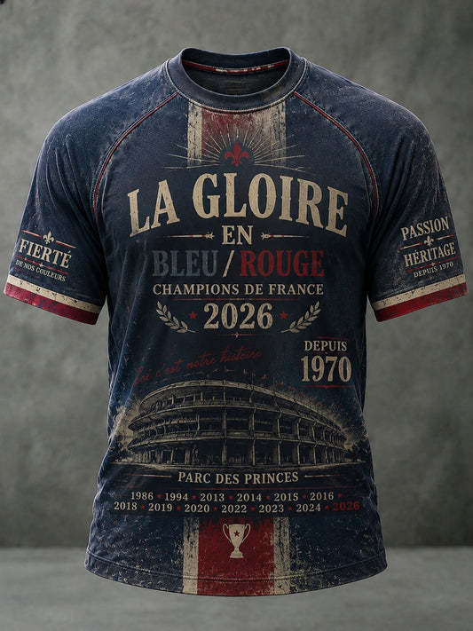 T-shirt pour hommes La Gloire en Bleu Rouge, imprimé football