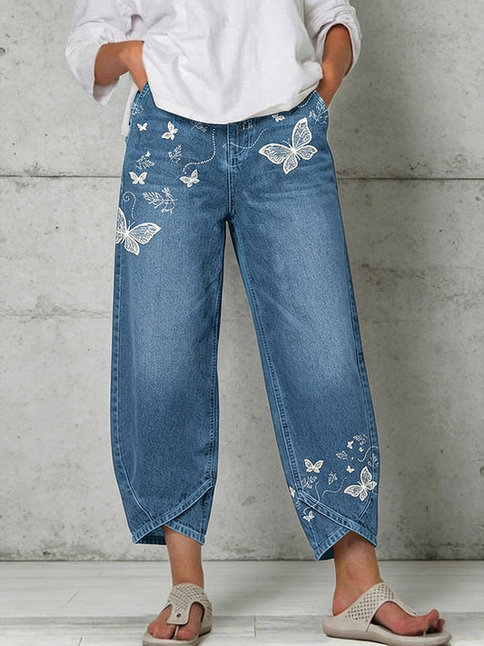 Pantalon pour femme à imprimé artistique papillon et animaux