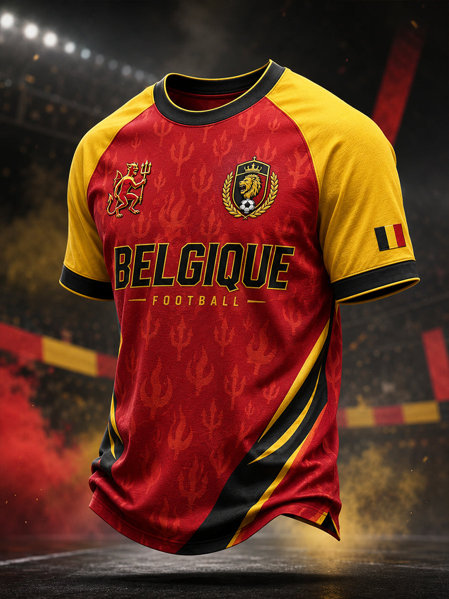 T-shirt à manches courtes et manches raglan pour hommes, imprimé sur le thème du football