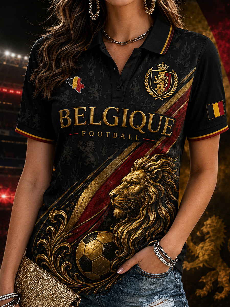 Polo Femme Manches Courtes Imprimé Lion Et Football