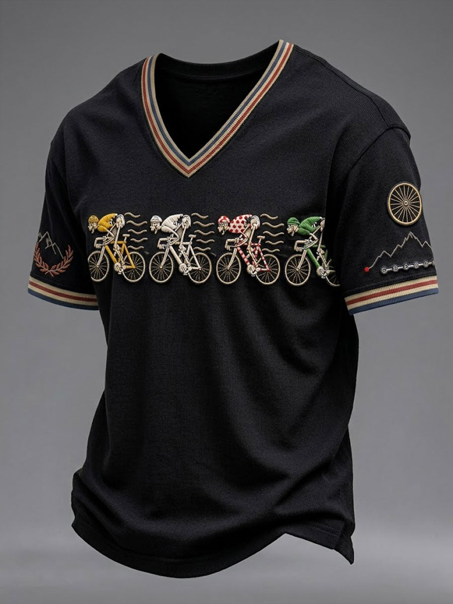 T-shirt col en V pour homme, modèle vélo de skeleton