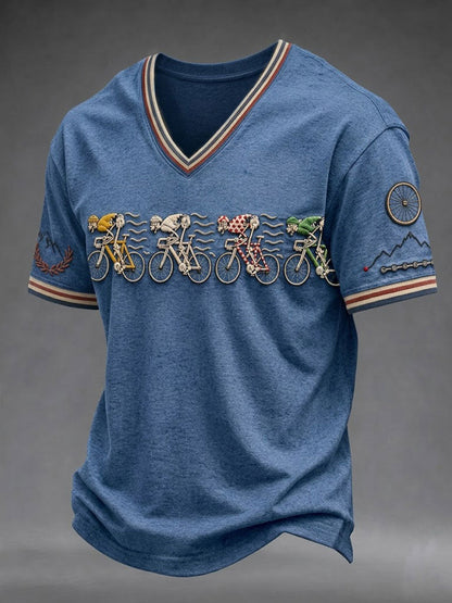 T-shirt col en V pour homme, modèle vélo de skeleton