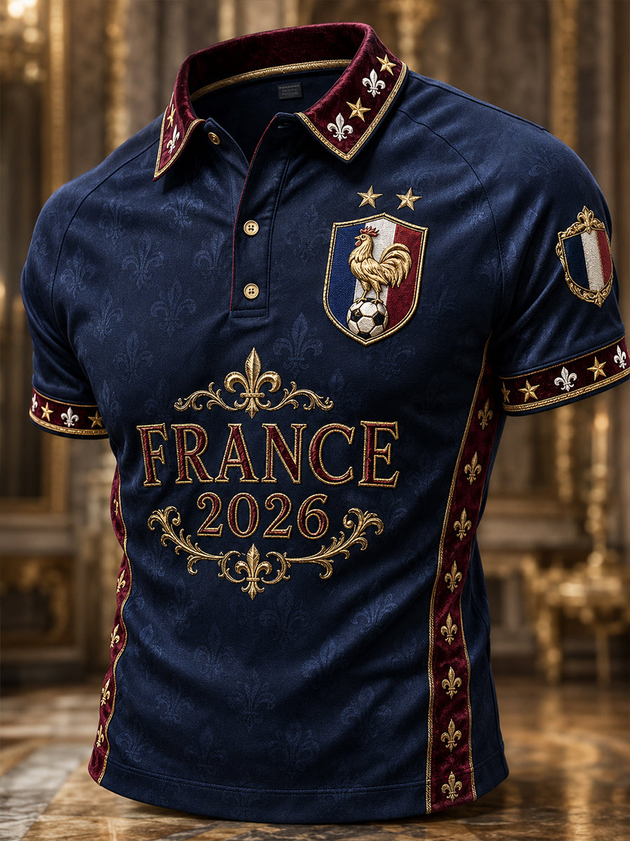 Polo imprimé artistique pour homme, football français