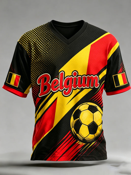 T-shirt imprimé artistique pour les supporters, thème football belge, pour hommes