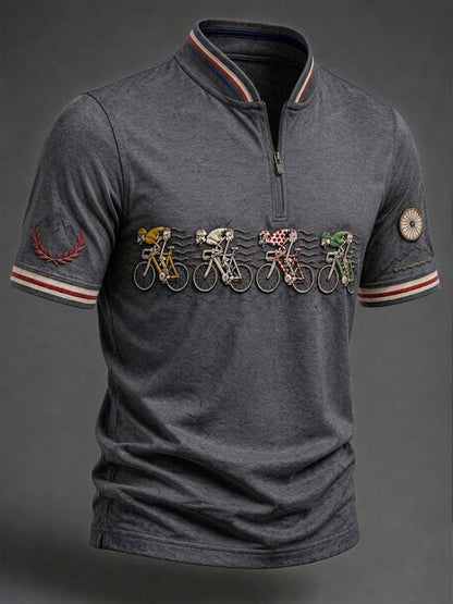 T-shirt manches courtes zippé pour homme, modèle vélo de course