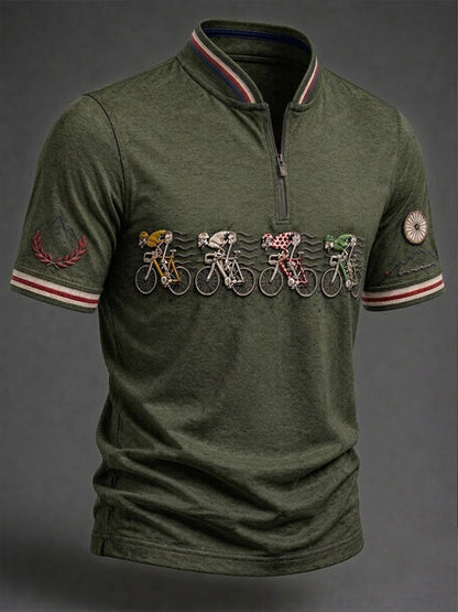 T-shirt manches courtes zippé pour homme, modèle vélo de course