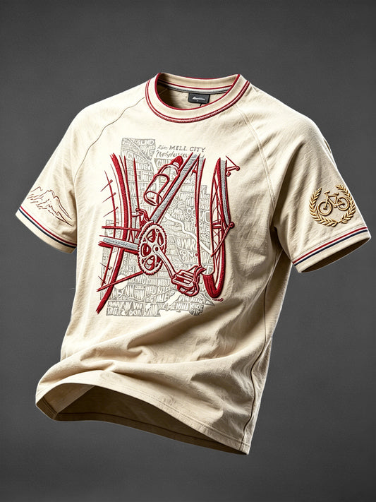 T-shirt décontracté à épaules tombantes pour homme, vintage, d’inspiration cycliste française, avec imprimé graffiti
