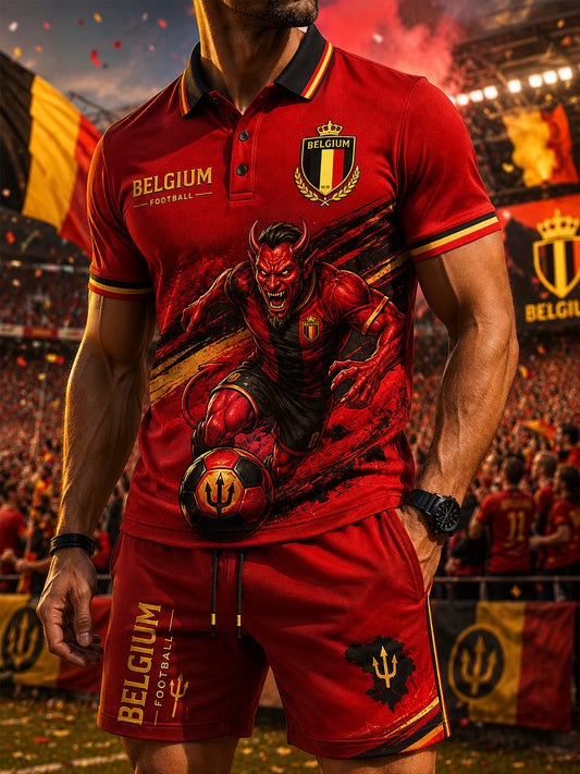 Ensemble Polo Homme Imprimé Thème Football Manches Courtes