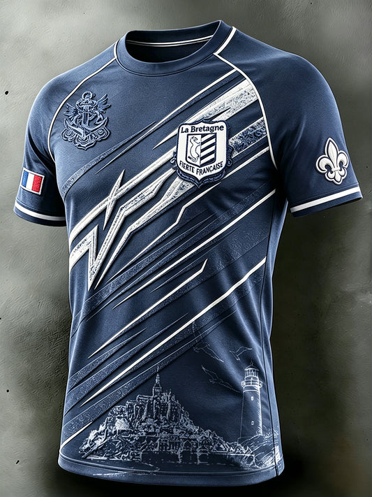 T-shirt Décontracté Homme Bleu Foncé Bretagne Française Mont Saint-Michel