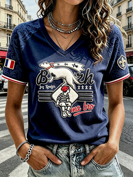 T-shirt Décontracté Femme Bleu Foncé Blanc Belette Style Breton