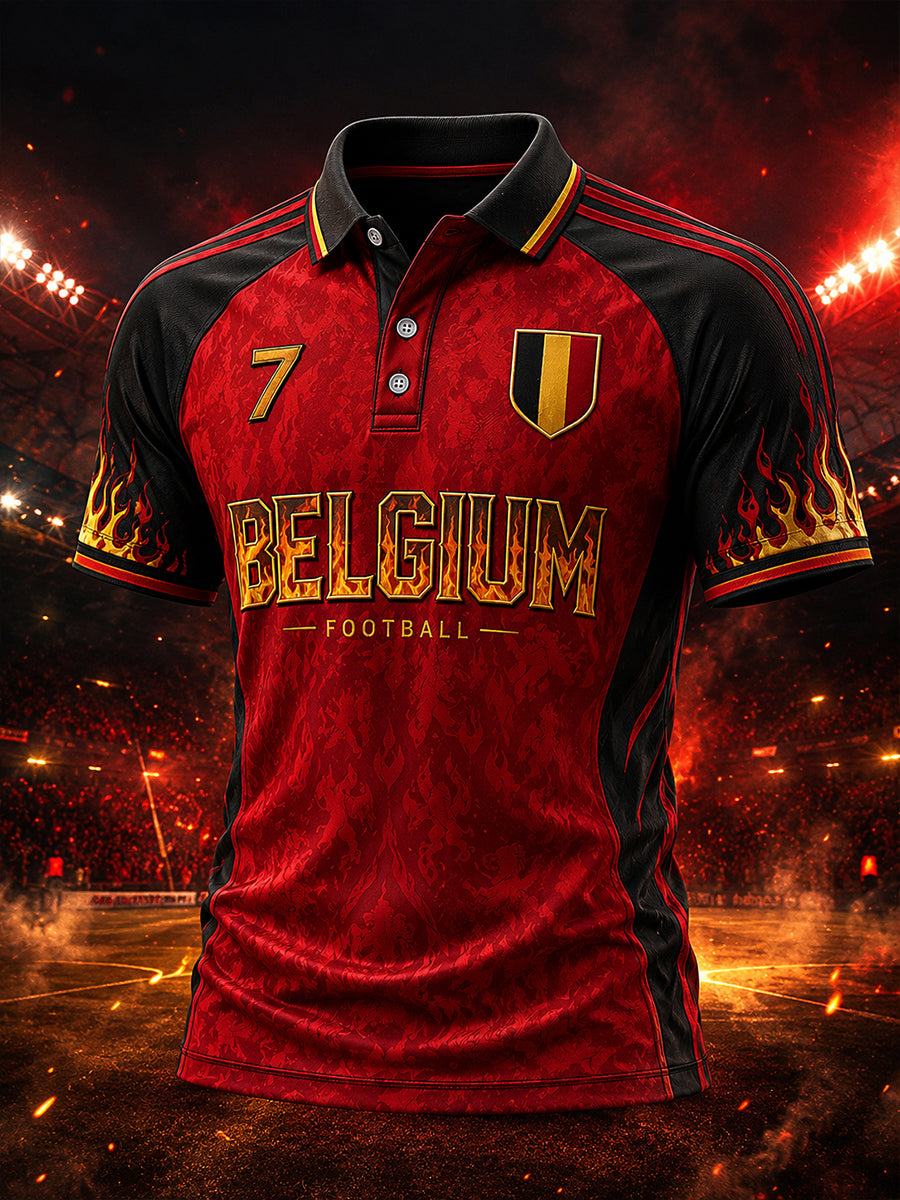 Polo à manches courtes et manches raglan, imprimé sur le thème du football masculin