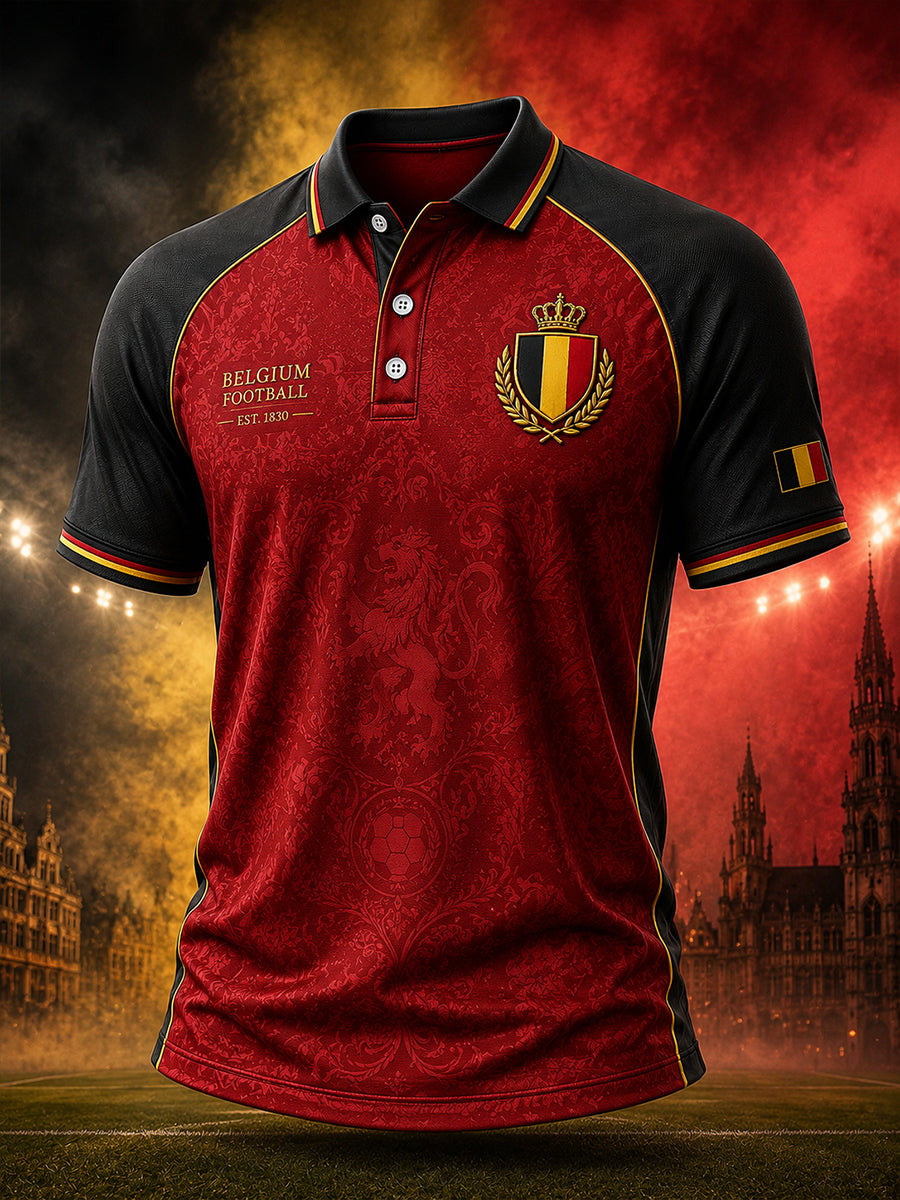 Polo à manches courtes et manches raglan, imprimé sur le thème du football masculin