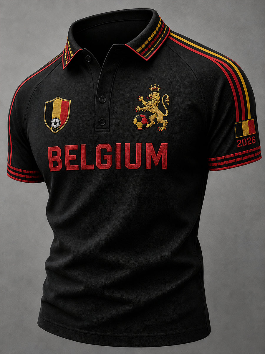 Polo à manches courtes et manches raglan, imprimé sur le thème du football masculin