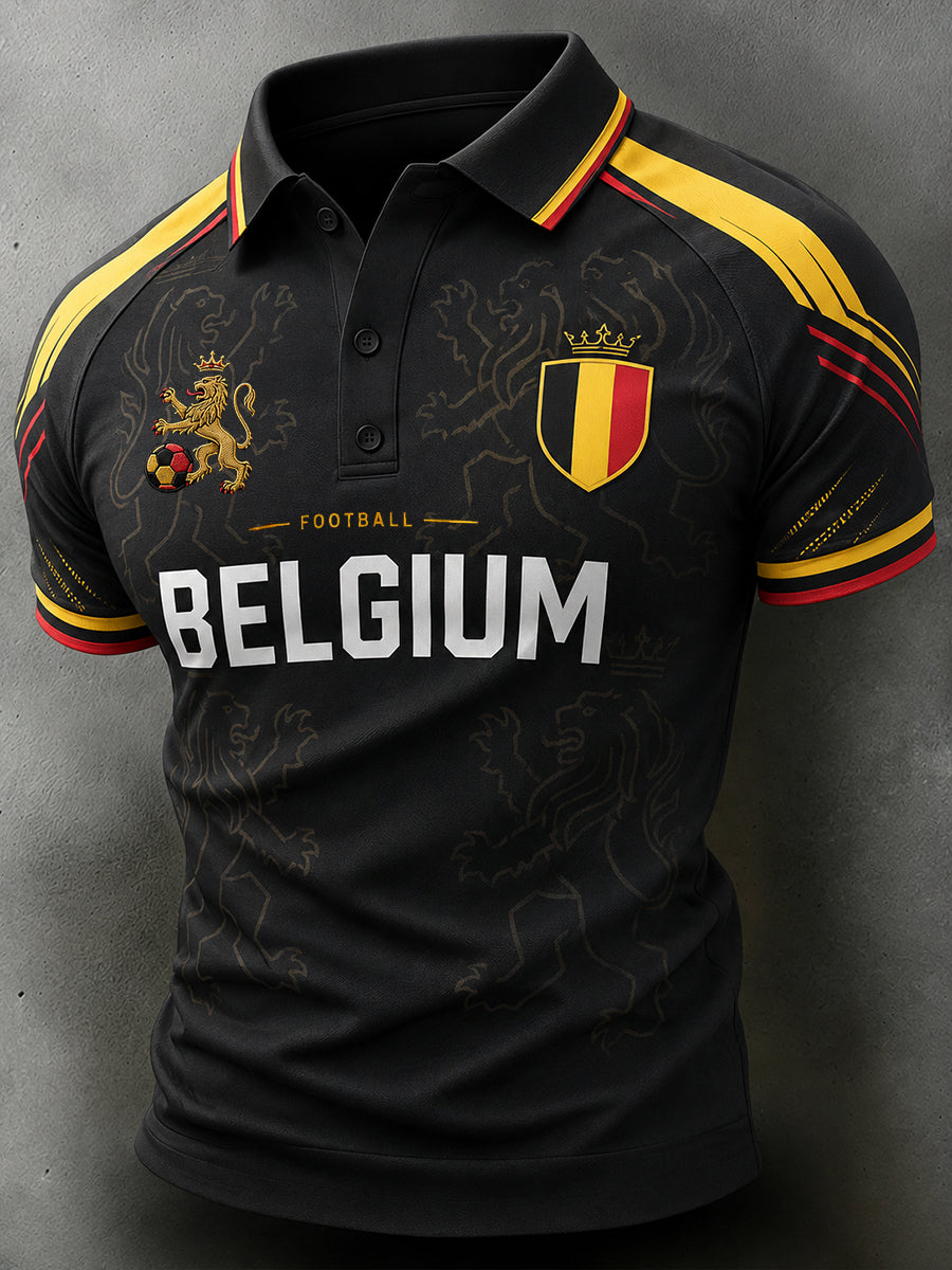 Polo à manches courtes et manches raglan, imprimé sur le thème du football masculin