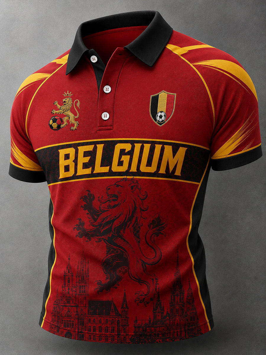 Polo à manches courtes et manches raglan, imprimé sur le thème du football masculin