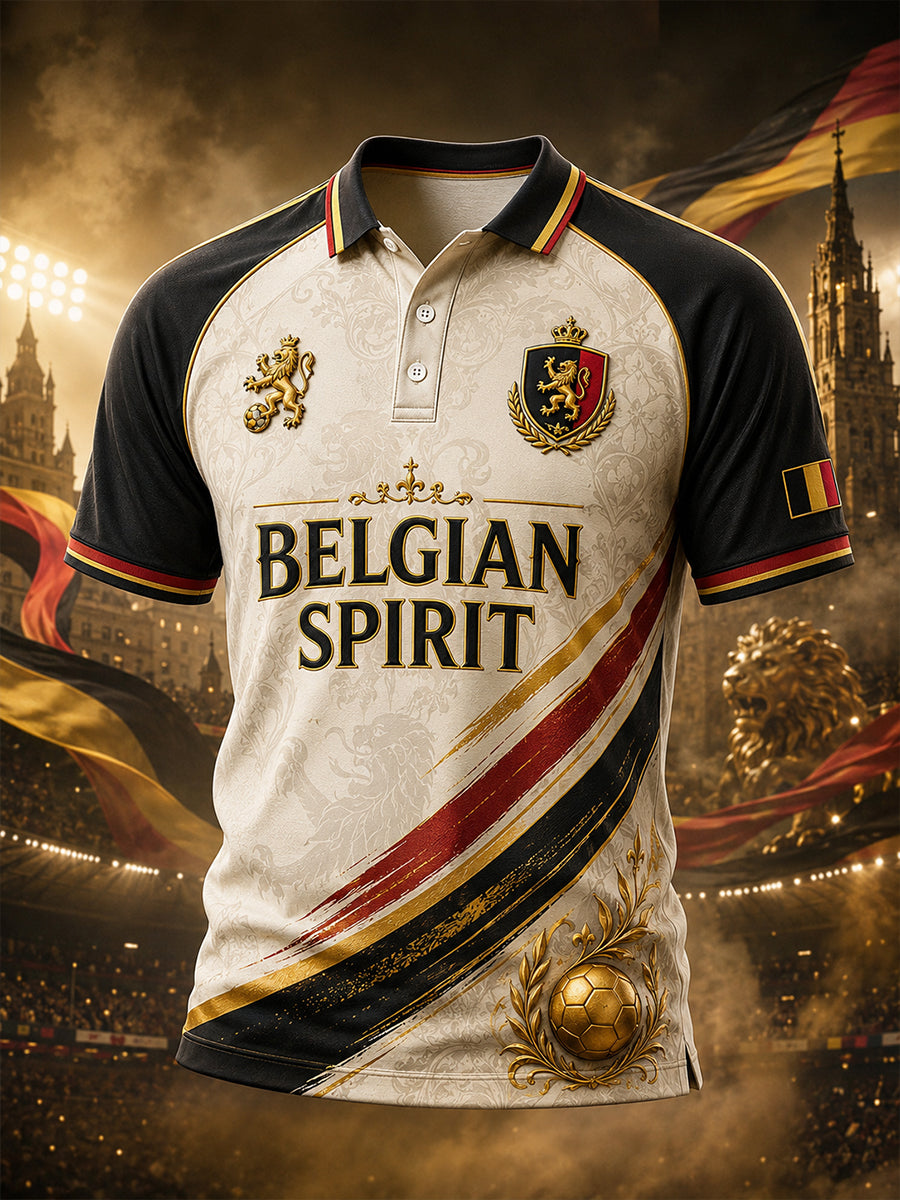 Polo à manches courtes et manches raglan, imprimé sur le thème du football masculin