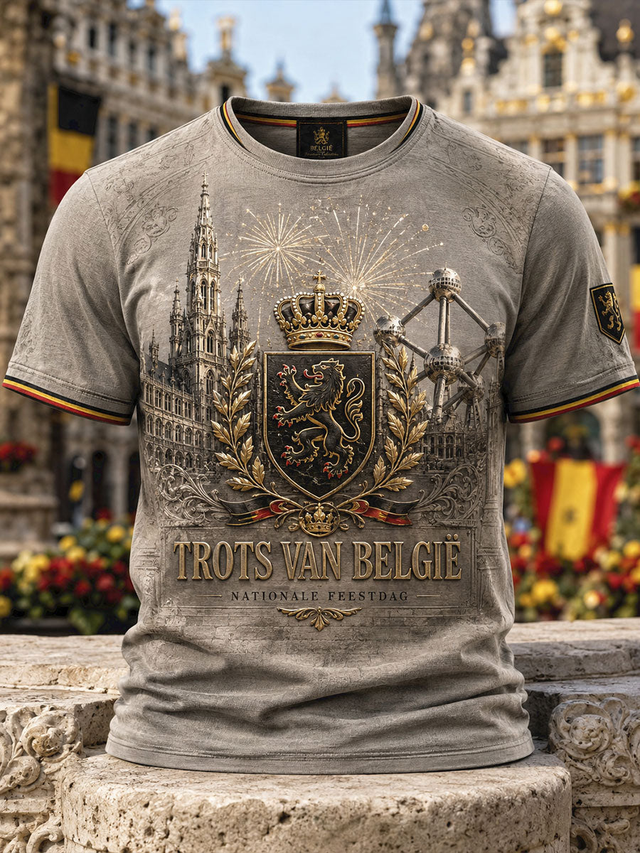 T-shirt à imprimé artistique pour la Fête nationale belge, modèle homme