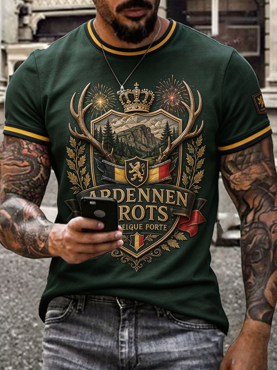 T-shirt à imprimé artistique pour la Fête nationale belge, modèle homme