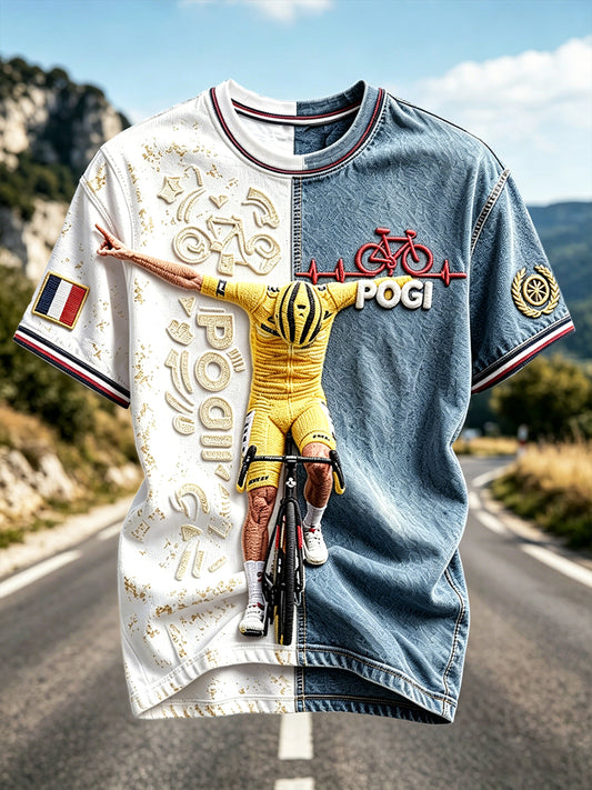 T-shirt décontracté pour homme, motif patchwork inspiré du Tour de France, collection française