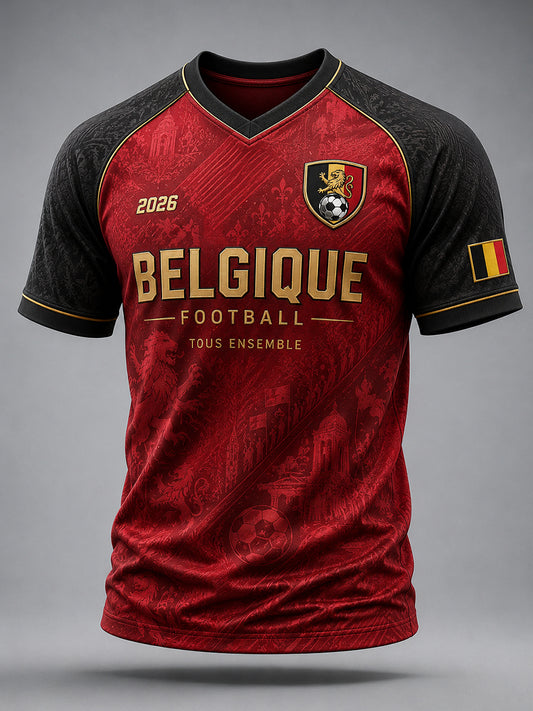 Haut à manches courtes et col en V pour homme, orné d’un imprimé football