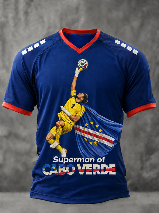 T-shirt décontracté à col en V pour hommes, motif Superman, idée cadeau pour les fans de football