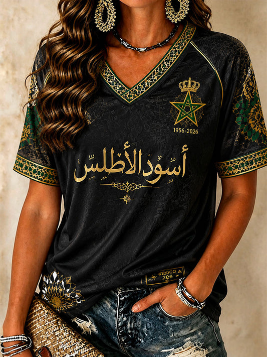 T-shirts à col en V pour le football marocain, modèle femme