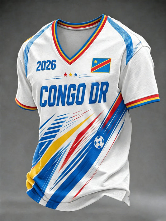 T-shirt décontracté pour homme à imprimé football de la RDC