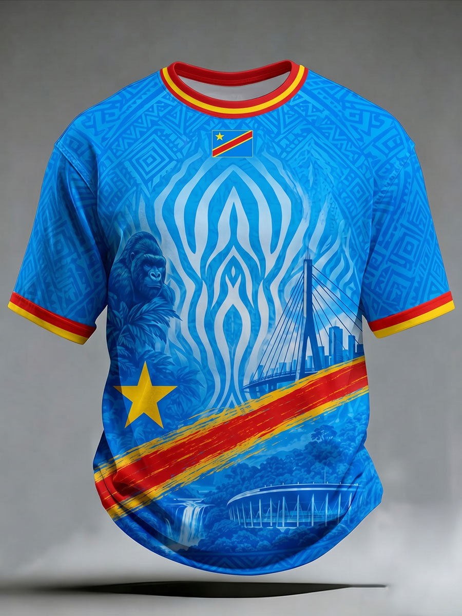 T-shirt décontracté pour homme à imprimé football de la RDC