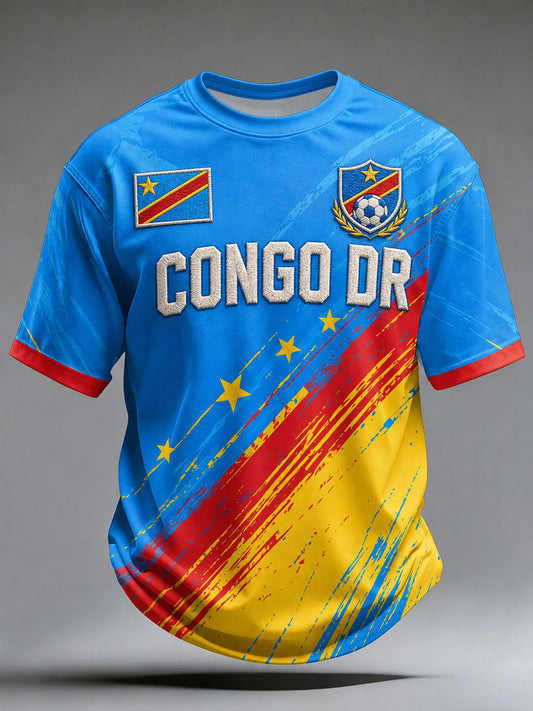 T-shirt décontracté pour homme à imprimé football de la RDC