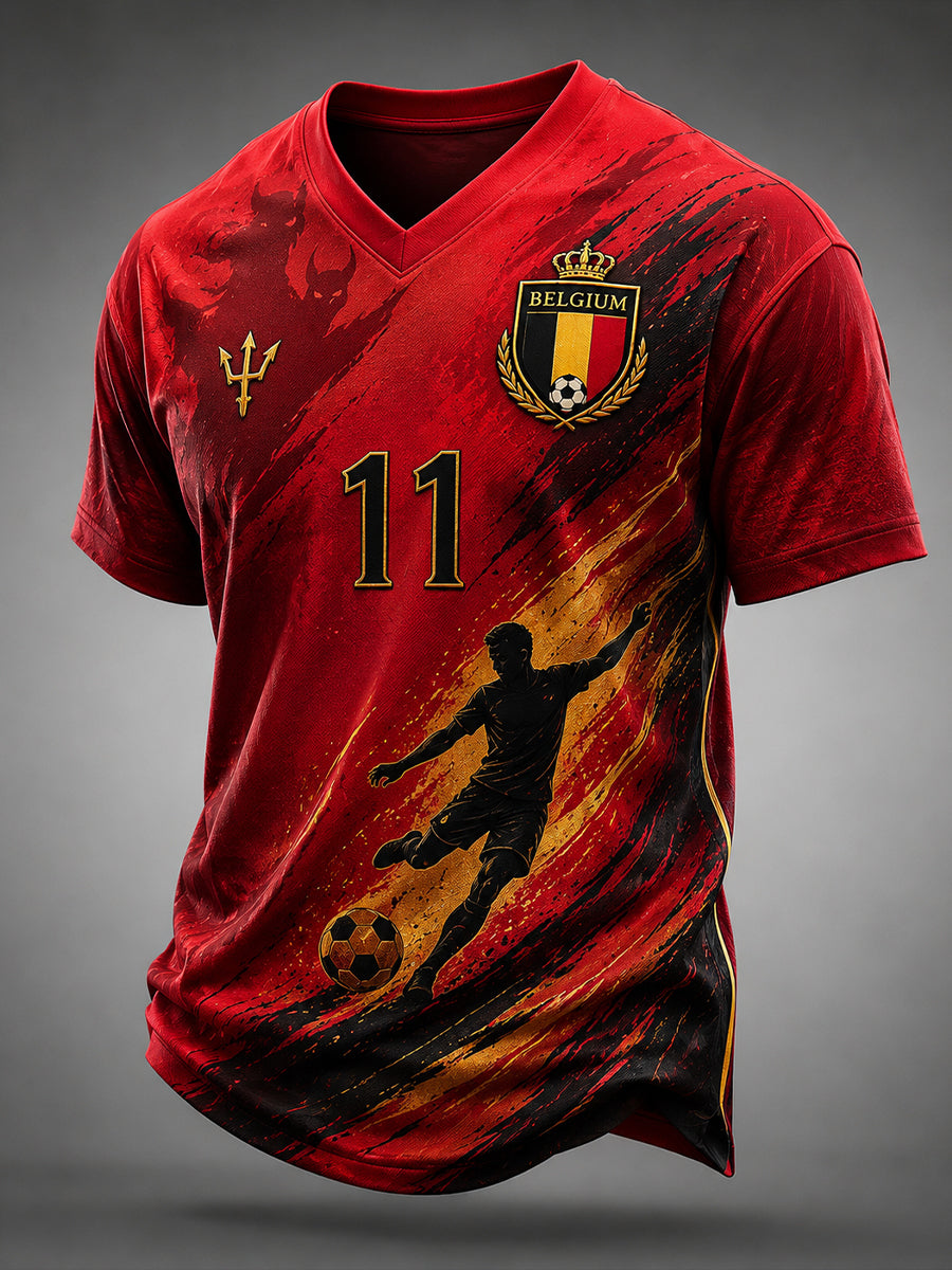 T-shirt à manches courtes col en V imprimé sur le thème du football pour homme
