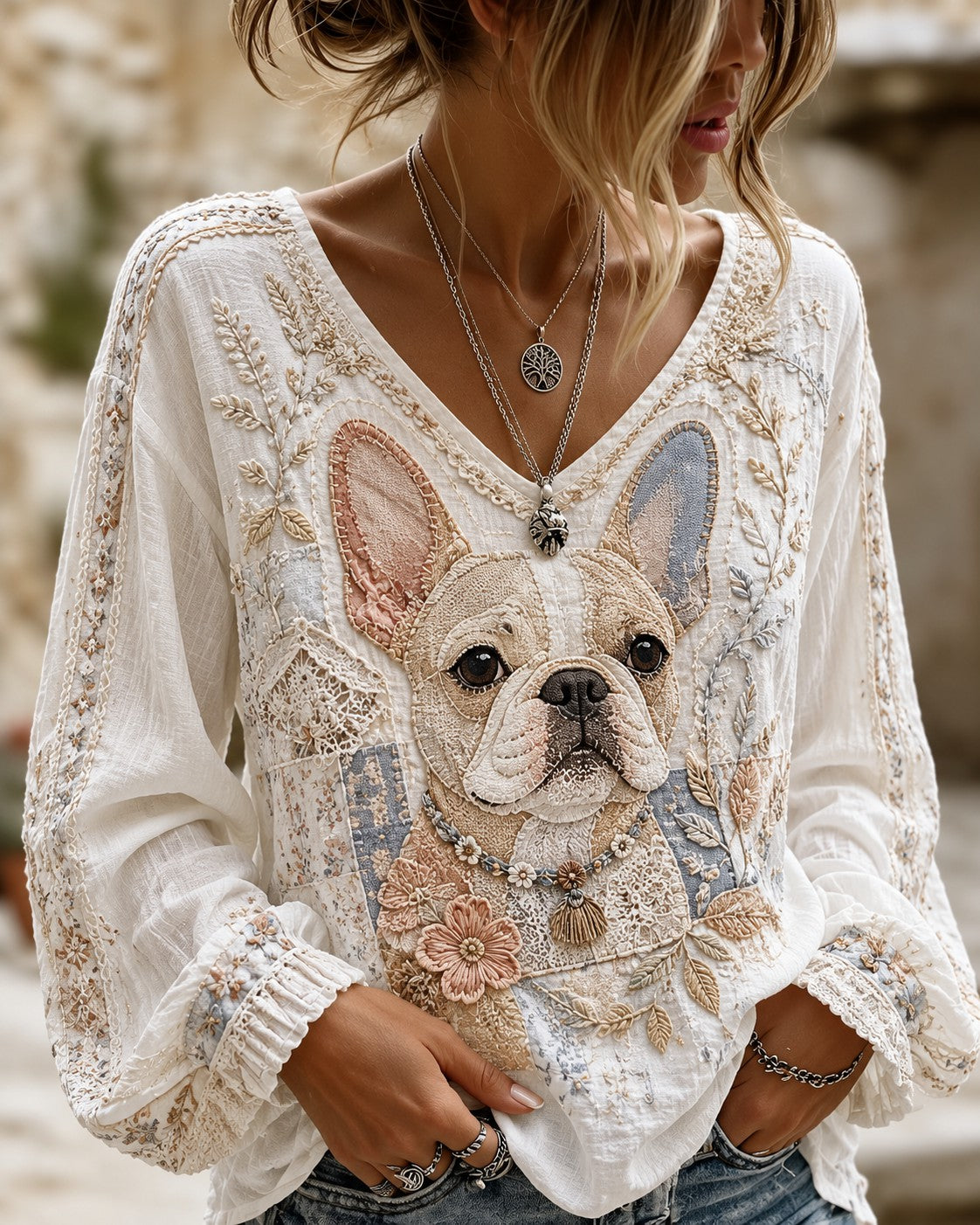 Chemise Femme Art Dog Imprimé Coton-Lin