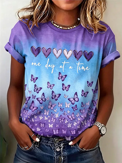 T-shirt imprimé de soutien à la sensibilisation à la maladie d’Alzheimer chez les femmes