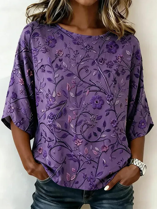 T-shirt femme à imprimé floral violet et de sensibilisation à la maladie d’Alzheimer