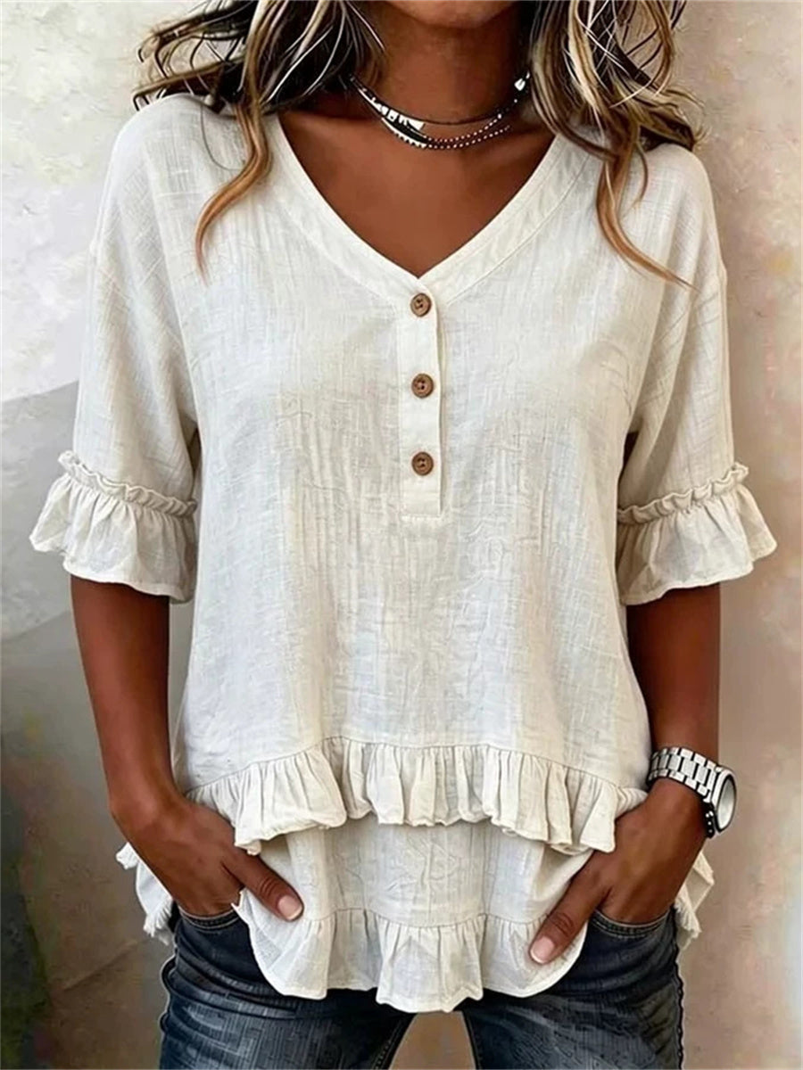 T-shirt à manches courtes à col en V pour femme